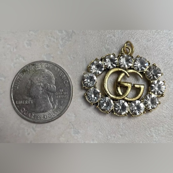 Gucci Large GG Button Crystal Rhinestone Zipper Pull Gold 30mm - Picture 4 of 5